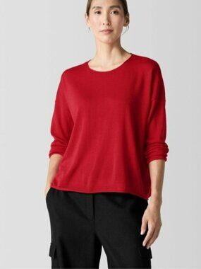 Eileen Fisher Merino Wool Sweater Box Top Womens Size XL Red Fall Winter Soft